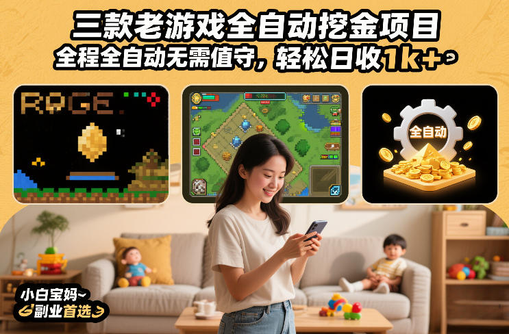 三款老游戏全自动挖金项目,全程全自动无需值守,轻松日收1k ,小白宝妈副业首选【揭秘】