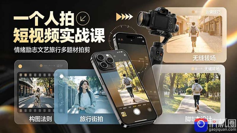 一个人拍短视频实战课：情绪励志文艺旅行多题材×五大景别×黄金构图×八大运镜，从拍摄到成片高效创作-51云资源