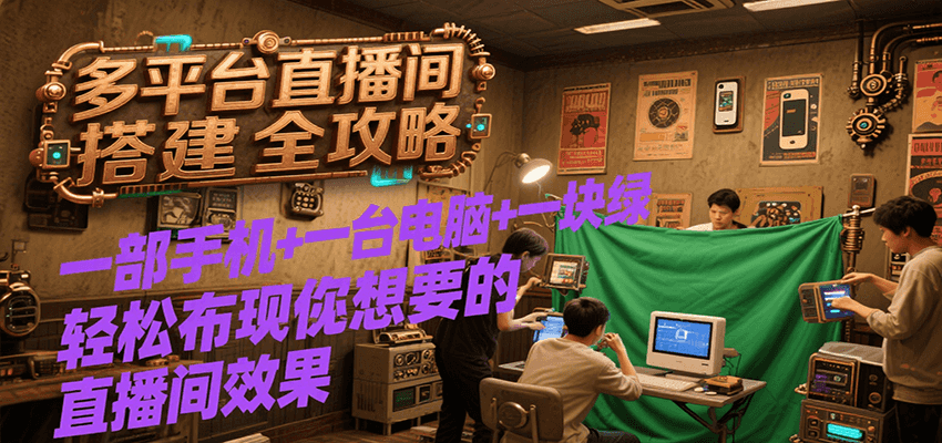 多平台直播间搭建全攻略，一部手机 一台电脑 一块绿布轻松实现你想要的直播间效果-51云资源