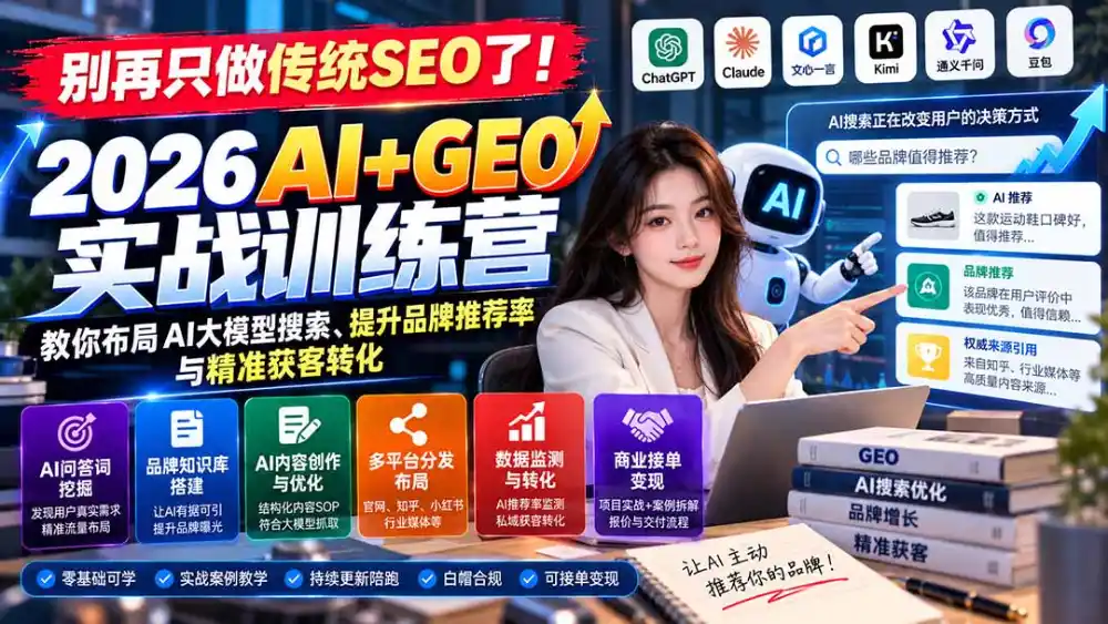 别再只做传统SEO了!《2026AI GEO实战训练营》教你布局AI大模型搜索、提升品牌推荐率与精准获客转化
