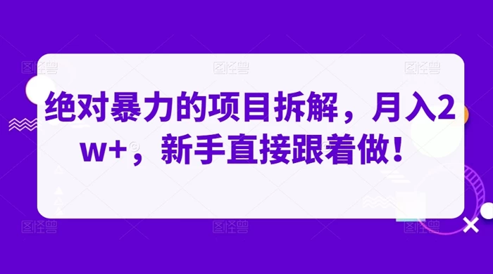 绝对暴力的项目拆解，月入 2w ，新手直接跟着做【揭秘】-51云资源