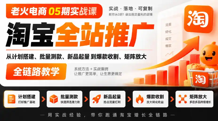 老火电商05期实战课|淘宝全站推广从计划搭建、批量测款、新品起量到爆款收割、矩阵放大全链路教学-51云资源