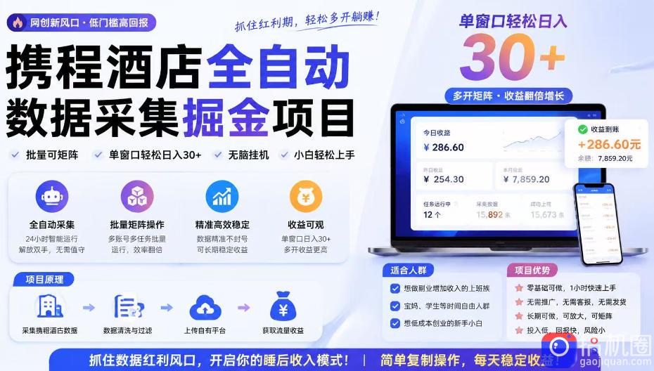 携程酒店全自动采集项目,全程自动浏览,可批量矩阵放大,单机日收300 【揭秘】