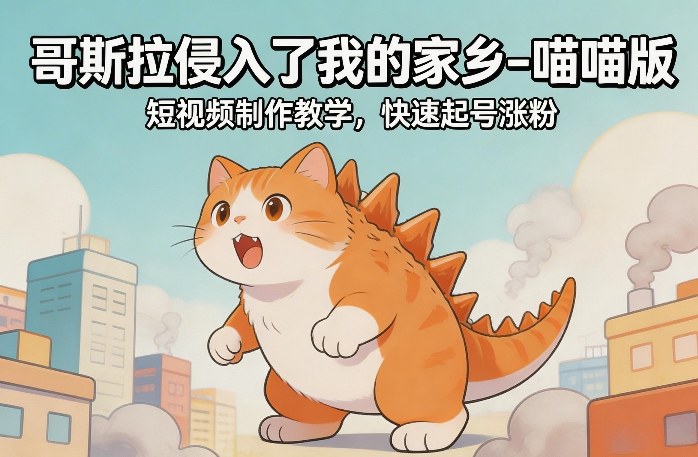 哥斯拉侵入了我的家乡–喵喵版短视频制作教学，快速起号涨粉-51云资源