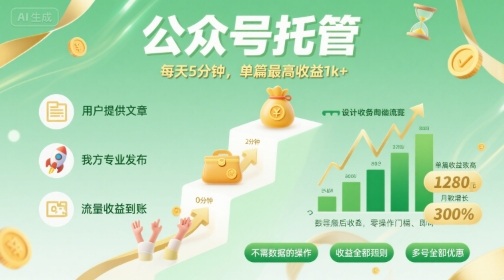 【公众号托管 】我提供文章，你发布，每天5分钟，单篇最高收益1k 【揭秘】-51云资源