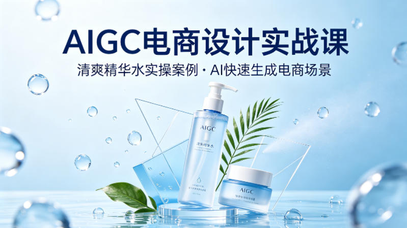 AIGC电商设计实战课，以清爽精华水为实操案例，教你用AI快速生成电商场景-51云资源