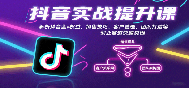 抖音实战提升课:解析抖音蓝v权益,销售技巧、客户管理、团队打造等创业赛道快速突围-51云资源
