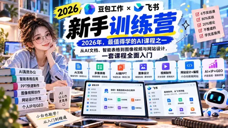 2026豆包工作 飞书新手训练营-9月新课:从AI文档、智能表格到图像视频与网站设计,一套课程全面入门-51云资源