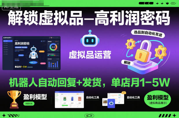 解锁虚拟品高利润密码：机器人自动回复 发货，单店月1-5W【揭秘】-51云资源