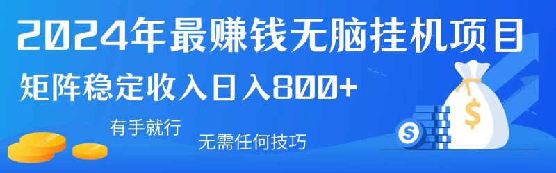 2024年最赚钱无脑挂机项目，矩阵一天稳定收入800 ，无需任何技巧有手就行-51云资源