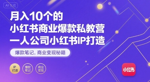 月入10个的小红书商业爆款私教营，一人公司小红书IP打造，爆款笔记，商业变现秘籍-51云资源