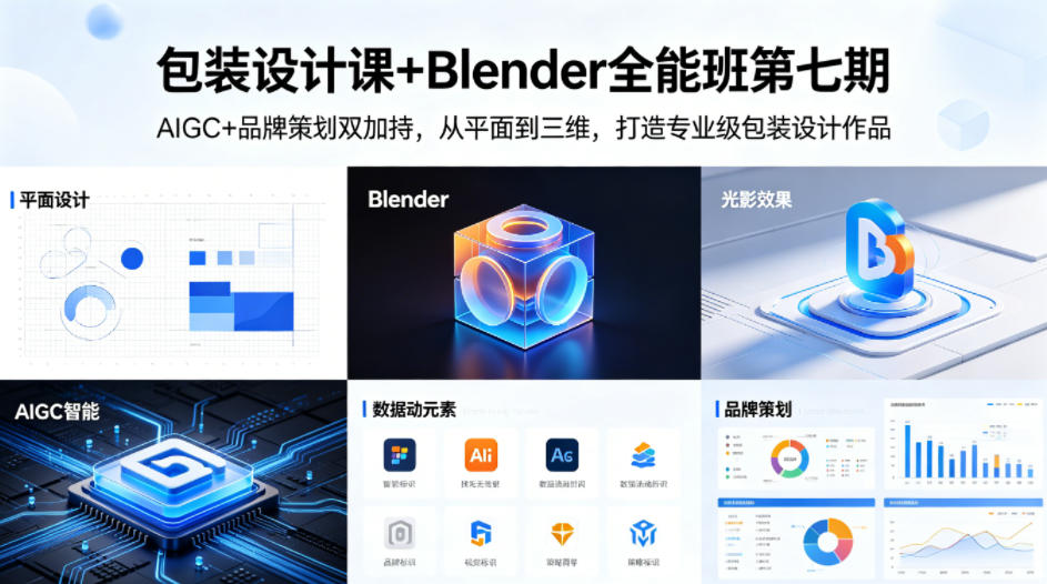 包装设计课 Blender全能班第七期,AIGC 品牌策划双加持,从平面到三维,打造专业级包装设计作品