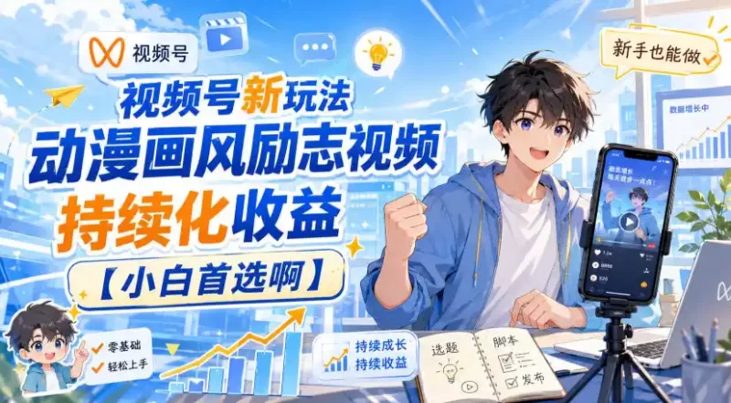 视频号新玩法动漫画风励志视频，持续化收益【小白首选啊】-51云资源