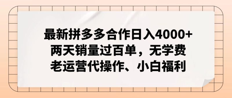 （11343期）最新拼多多合作日入4000 两天销量过百单，无学费、老运营代操作、小白福利-51云资源