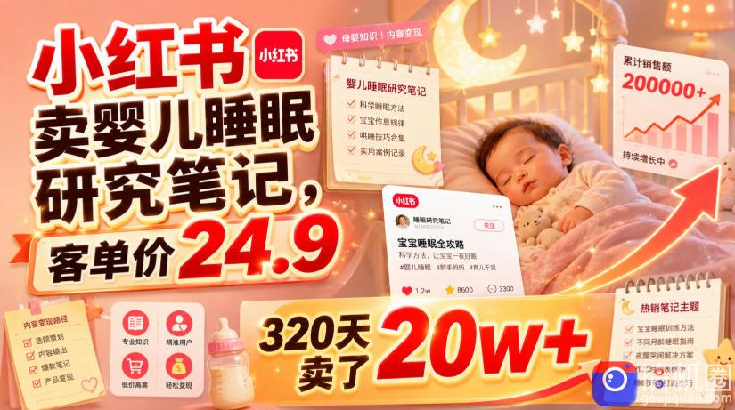 小红书卖婴儿睡眠研究笔记,客单价24.9,320天卖了20w-51云资源
