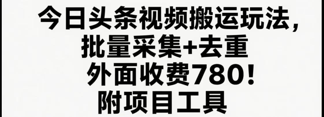 今日头条视频搬运玩法，软件一键去重，轻松日入500 附项目工具