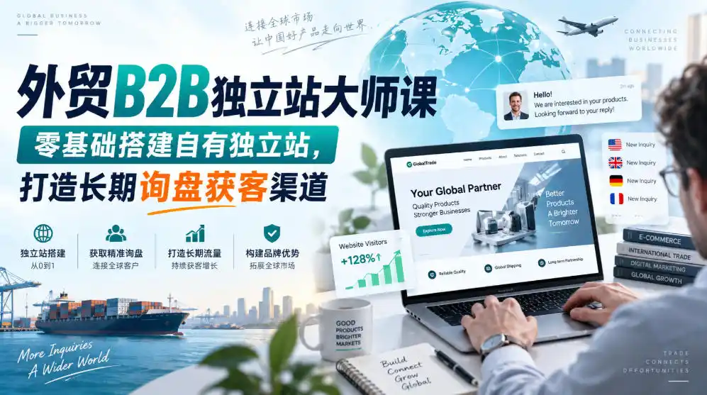 外贸B2B独立站大师课,零基础搭建自有独立站,打造长期询盘获客渠道-51云资源