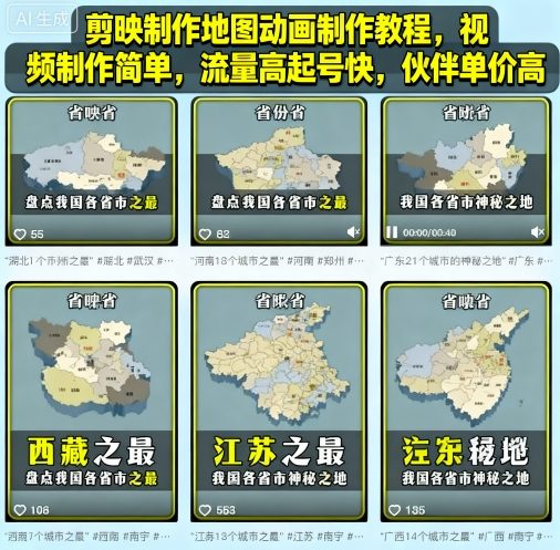 剪映制作地图动画制作教程,视频制作简单,流量高起号快,伙伴单价高-51云资源