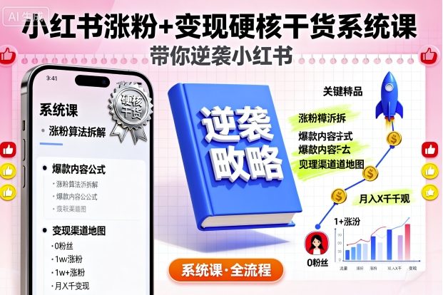 小红书涨粉 变现硬核干货系统课,带你逆袭小红书