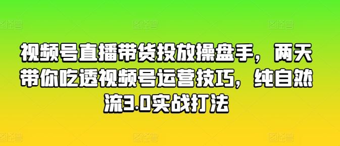视频号直播带货投放操盘手,两天带你吃透视频号运营技巧,纯自然流3.0实战打法-51云资源
