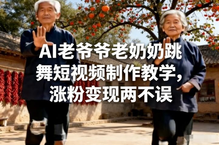 AI老爷爷老奶奶跳舞短视频制作教学，涨粉变现两不误-51云资源