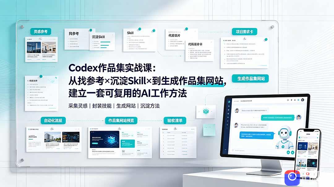 Codex作品集实战课：从找参考×沉淀Skill×到生成作品集网站，建立一套可复用的AI工作方法