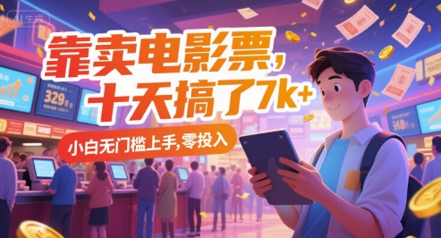 靠卖电影票,十天搞了7k ,小白无门槛上手,零投入【揭秘】