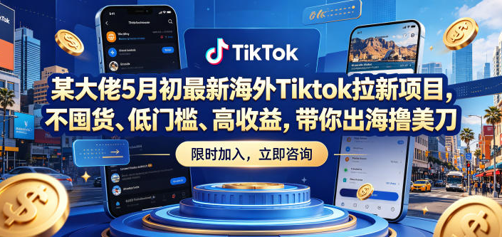 某大佬5月初最新海外Tiktok拉新项目,不囤货、低门槛、高收益,带你出海撸美刀