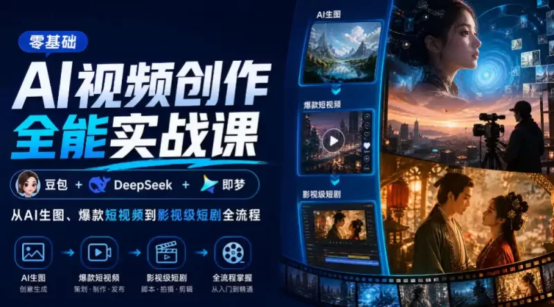 零基础AI视频创作全能实战课|豆包 DeepSeek 即梦,从AI生图、爆款短视频到影视级短剧全流程-51云资源