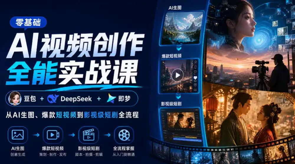 零基础AI视频创作全能实战课|豆包 DeepSeek 即梦,从AI生图、爆款短视频到影视级短剧全流程-51云资源