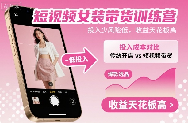 短视频女装带货训练营，投入少风险低，收益天花板高-51云资源