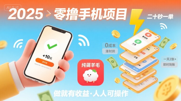 2025年零撸手机项目，二十秒一单，纯薅羊毛 一天2张 做就有【揭秘】-51云资源