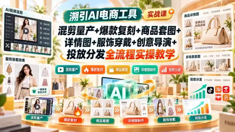 溯引AI电商工具实战课：混剪量产 爆款复刻 商品套图 详情图 服饰穿戴 创意导演 投放分发全流程实操教学-51云资源