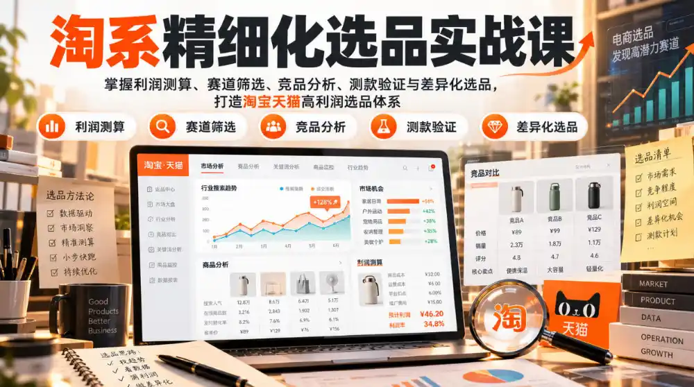 货架电商精细化选品实战课:掌握利润测算、赛道筛选、竞品分析、测款验证与差异化选品,打造淘宝天猫高利润选品体系-51云资源