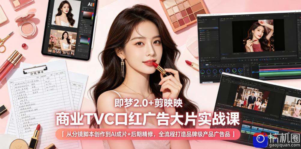 即梦2.0 剪映商业TVC口红广告大片实战课|从分镜脚本创作到AI成片 后期精修,全流程打造品牌级产品广告