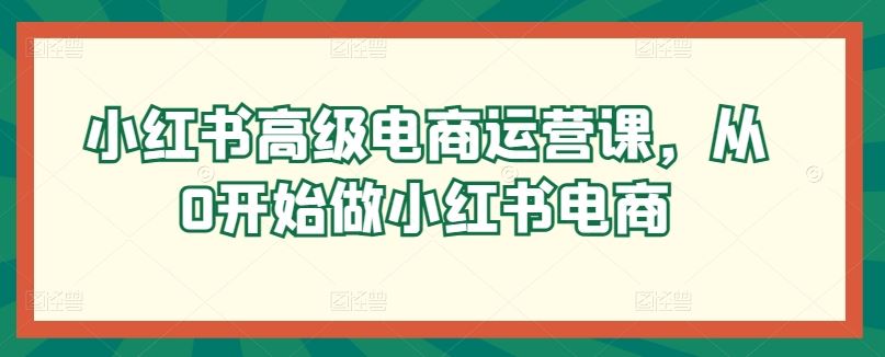 小红书高级电商运营课,从0开始做小红书电商-51云资源