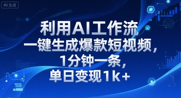 利用AI工作流一键生成爆款短视频，1分钟一条，单日变现1k-51云资源