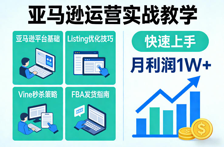 亚马逊运营实战教学,亚马逊平台 Listing优化 Vine秒杀 FBA发货等,快速上手,实现店铺月利润1W-51云资源