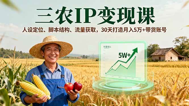 （16044期）三农IP变现课，人设定位、脚本结构、流量获取，30天打造月入5万 带货账号-51云资源