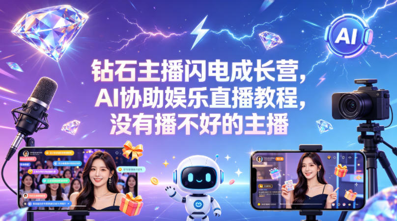 钻石主播闪电成长营，Al协助娱乐直播教程，没有播不好的主播-51云资源