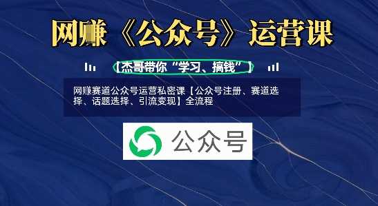 网创赛道公众号运营私密课【公众号注册、赛道选择、话题选择、引流变现】全流程-51云资源