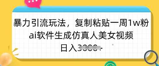 暴力引流玩法，复制粘贴一周1w粉，ai软件生成仿真人美女视频，日入多张-51云资源