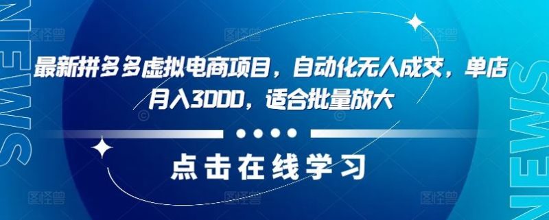 最新拼多多虚拟电商项目，自动化无人成交，单店月入3000，适合批量放大-51云资源