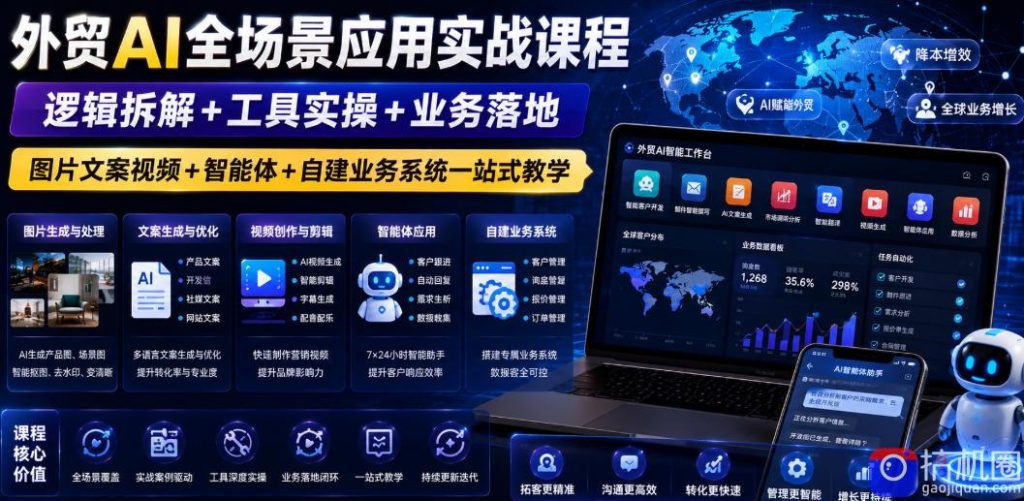 外贸AI全场景应用实战课程｜逻辑拆解 工具实操 业务落地，图片文案视频 智能体 自建业务系统一站式教学-51云资源
