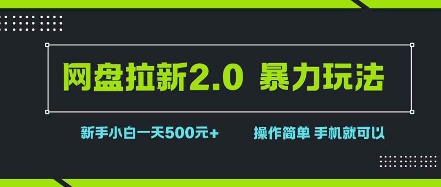 （15759期）网盘拉新2.0，暴力玩法，新手小白一天轻松500，操作简单