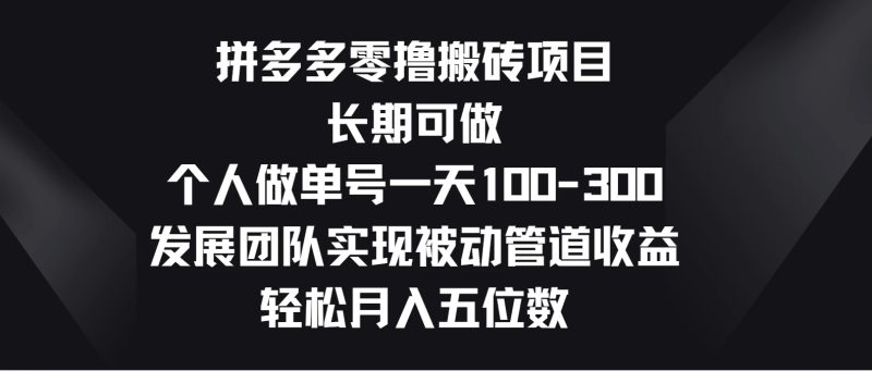 拼多多零撸搬砖项目，长期可做，个人做单号一天100-300，发展团队实现被动管道收益，轻松月入五位数-51云资源