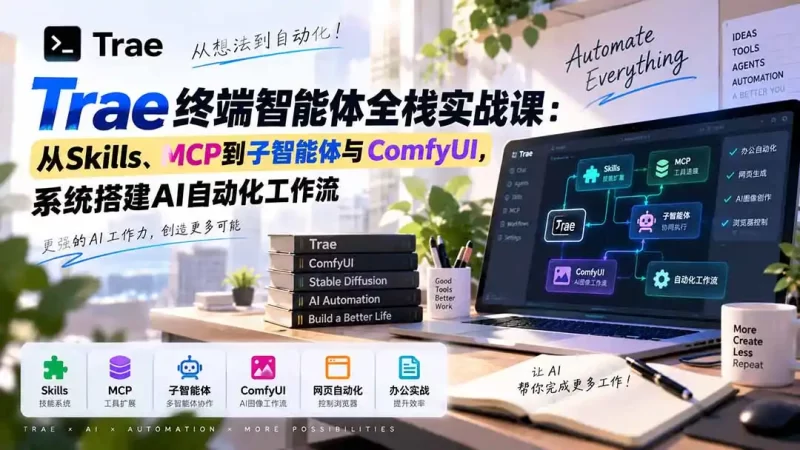 Trae终端智能体全栈实战课:从Skills、MCP到子智能体与ComfyUI,系统搭建AI自动化工作流-51云资源