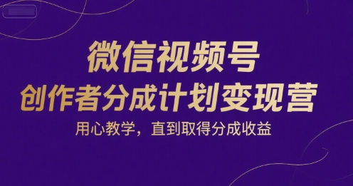 微信视频号创作者分成计划变现营，用心教学，直到取得分成收益-51云资源
