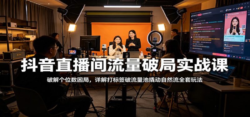 抖音直播间流量破局实战课:破解个位数困局,详解打标签破流量池撬动自然流全套玩法-51云资源