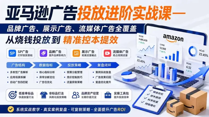 亚马逊广告投放进阶实战课——品牌广告、展示广告、流媒体广告全覆盖，从烧钱投放到精准控本提效-51云资源